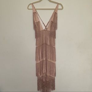 Pink Fringe Midi Dress